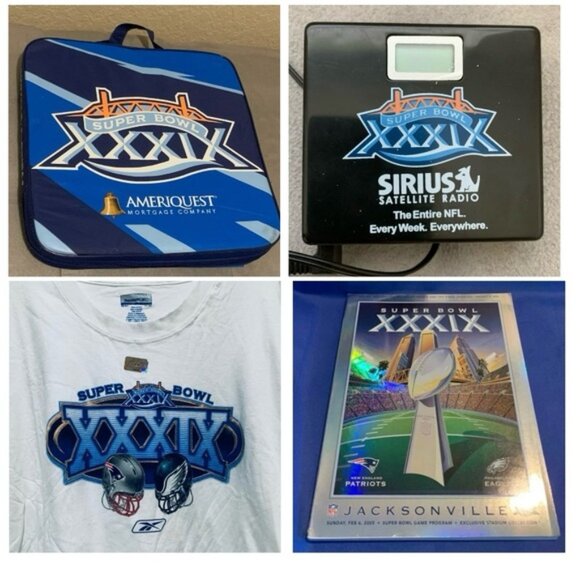 NFL (4) ITEMS SUPERBOWL XXXIX BUNDLE OFFICIAL TEE, PROGRAM,SEAT PAD & RADIO VTG - Picture 3 of 16